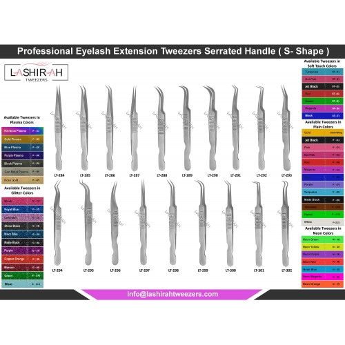 Professional Eyelash Extension Tweezers Serrated Handle (S Shape)
